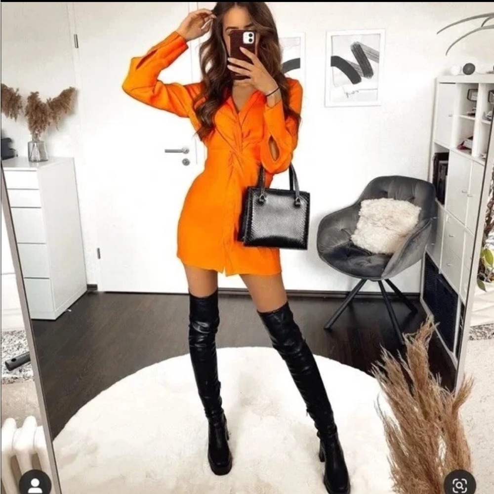 Zara Vibrant Orange Twist Dress NWT Size Large